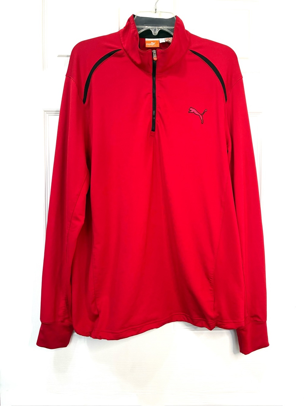 Puma Quarter-Zip Pullover Red Black Accents Mens large Cool Cell layering Golf